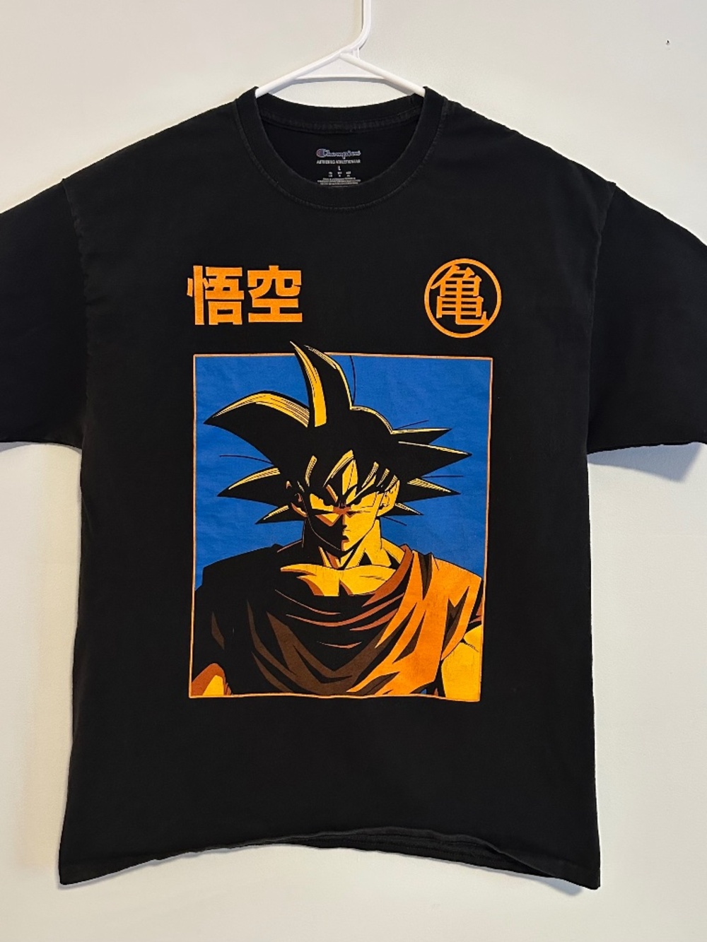 Dragon Ball Z Goku Champion Graphic Print T-Shirt Large Black Y2K Short Sleeve